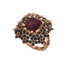 Kök yakut ve siyah zirkon 14 ayar rose altın yüzük