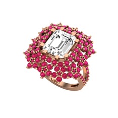 Prenses Kesim Çiçek Yüzük - Beyaz zirkon ve rodolit garnet 18 ayar rose altın yüzük #v3ads3