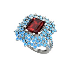 Garnet ve akuamarin 925 ayar gümüş yüzük