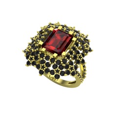 Prenses Kesim Çiçek Yüzük - Garnet ve siyah zirkon 925 ayar altın kaplama gümüş yüzük #w0aw6p