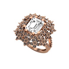 Prenses Kesim Çiçek Yüzük - Swarovski ve dumanlı kuvars 18 ayar rose altın yüzük #x3s262