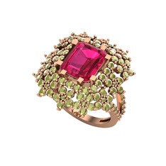Prenses Kesim Çiçek Yüzük - Rodolit garnet ve peridot 8 ayar rose altın yüzük #x7rrtn