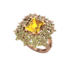 Prenses Kesim Çiçek Yüzük - Sitrin ve peridot 925 ayar rose altın kaplama gümüş yüzük #xpj8l5