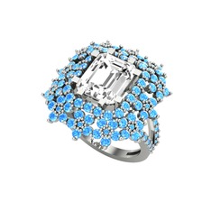 Prenses Kesim Çiçek Yüzük - Swarovski ve akuamarin 14 ayar beyaz altın yüzük #xwmy0d