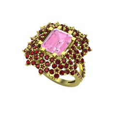 Prenses Kesim Çiçek Yüzük - Pembe kuvars ve garnet 18 ayar altın yüzük #yk63w