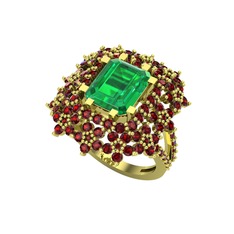 Prenses Kesim Çiçek Yüzük - Yeşil kuvars ve garnet 925 ayar altın kaplama gümüş yüzük #yk7j84