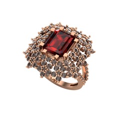 Garnet ve dumanlı kuvars 14 ayar rose altın yüzük