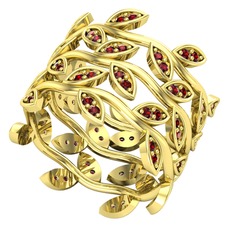 Üçlü Zeytin Yaprağı Yüzük - Garnet 925 ayar altın kaplama gümüş yüzük #157474b