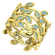 Üçlü Zeytin Yaprağı Yüzük - Akuamarin 925 ayar altın kaplama gümüş yüzük #1emyl15