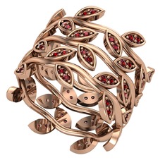 Üçlü Zeytin Yaprağı Yüzük - Garnet 925 ayar rose altın kaplama gümüş yüzük #3qdmlt