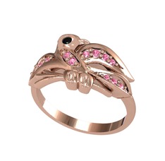 Yavru Martı Yüzük - Siyah zirkon ve pembe kuvars 925 ayar rose altın kaplama gümüş yüzük #10gc6hc
