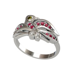 Peridot ve rodolit garnet 14 ayar beyaz altın yüzük