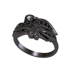 Yavru Martı Yüzük - Beyaz zirkon ve siyah zirkon 925 ayar siyah rodyum kaplama gümüş yüzük #118zpsm