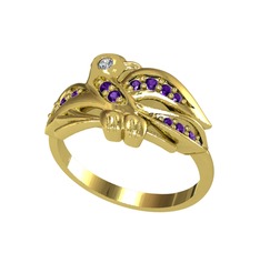 Yavru Martı Yüzük - Beyaz zirkon ve ametist 18 ayar altın yüzük #12jotcl