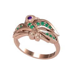 Yavru Martı Yüzük - Ametist ve kök zümrüt 14 ayar rose altın yüzük #15wv1yb