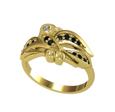 Yavru Martı Yüzük - Elmas ve siyah zirkon 14 ayar altın yüzük (0.02 karat) #17offo3