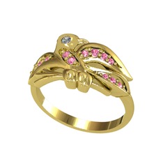 Yavru Martı Yüzük - Elmas ve pembe kuvars 8 ayar altın yüzük (0.02 karat) #199b42i