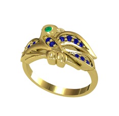 Yavru Martı Yüzük - Kök zümrüt ve lab safir 14 ayar altın yüzük #19dno82