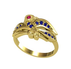 Rodolit garnet ve lab safir 14 ayar altın yüzük
