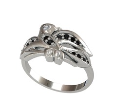 Yavru Martı Yüzük - Swarovski ve siyah zirkon 8 ayar beyaz altın yüzük #1b2mife