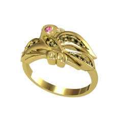 Yavru Martı Yüzük - Pembe kuvars ve peridot 925 ayar altın kaplama gümüş yüzük #1blxgsn