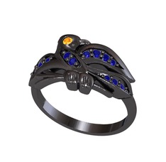 Yavru Martı Yüzük - Sitrin ve lab safir 925 ayar siyah rodyum kaplama gümüş yüzük #1c3i8f4