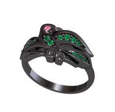 Yavru Martı Yüzük - Pembe kuvars ve yeşil kuvars 925 ayar siyah rodyum kaplama gümüş yüzük #1ccxd5z