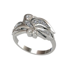 Yavru Martı Yüzük - Swarovski ve pırlanta 14 ayar beyaz altın yüzük (0.195 karat) #1e0bmki