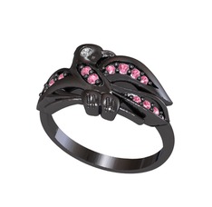 Yavru Martı Yüzük - Swarovski ve pembe kuvars 925 ayar siyah rodyum kaplama gümüş yüzük #1eeba47