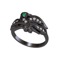 Yavru Martı Yüzük - Kök zümrüt ve beyaz zirkon 925 ayar siyah rodyum kaplama gümüş yüzük #1frr06p