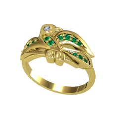 Yavru Martı Yüzük - Swarovski ve yeşil kuvars 8 ayar altın yüzük #1fu3w9f