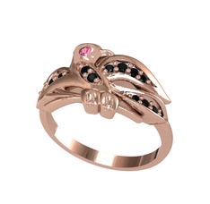 Pembe kuvars ve siyah zirkon 8 ayar rose altın yüzük