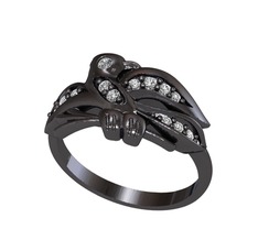 Yavru Martı Yüzük - Elmas ve swarovski 925 ayar siyah rodyum kaplama gümüş yüzük (0.02 karat) #1gideqi