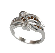 Yavru Martı Yüzük - Swarovski ve dumanlı kuvars 925 ayar gümüş yüzük #1gp7a53