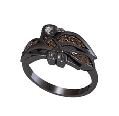 Swarovski ve dumanlı kuvars 925 ayar siyah rodyum kaplama gümüş yüzük