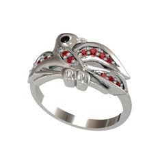 Siyah zirkon ve garnet 8 ayar beyaz altın yüzük