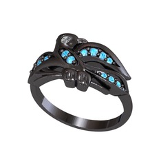 Yavru Martı Yüzük - Pırlanta ve akuamarin 925 ayar siyah rodyum kaplama gümüş yüzük (0.02 karat) #1lq7wzm