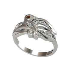 Yavru Martı Yüzük - Dumanlı kuvars ve swarovski 18 ayar beyaz altın yüzük #1mrgjuy