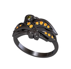 Yavru Martı Yüzük - Peridot ve sitrin 925 ayar siyah rodyum kaplama gümüş yüzük #1nedugl