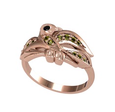 Siyah zirkon ve peridot 925 ayar rose altın kaplama gümüş yüzük