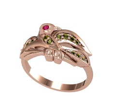 Rodolit garnet ve peridot 925 ayar rose altın kaplama gümüş yüzük