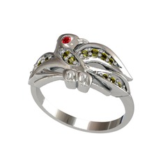 Garnet ve peridot 18 ayar beyaz altın yüzük