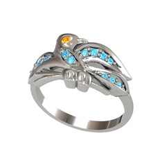 Yavru Martı Yüzük - Sitrin ve akuamarin 8 ayar beyaz altın yüzük #1qw7h4h