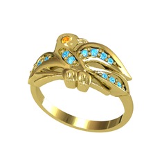 Yavru Martı Yüzük - Sitrin ve akuamarin 925 ayar altın kaplama gümüş yüzük #1rqy0rs