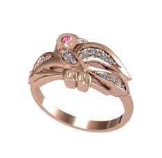 Pembe kuvars ve elmas 18 ayar rose altın yüzük (0.195 karat)