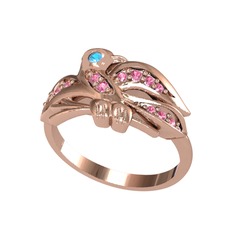Akuamarin ve pembe kuvars 8 ayar rose altın yüzük