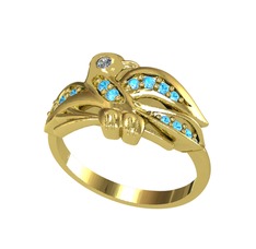 Yavru Martı Yüzük - Elmas ve akuamarin 925 ayar altın kaplama gümüş yüzük (0.02 karat) #1s0vajb