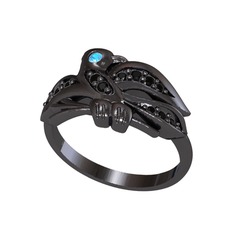 Yavru Martı Yüzük - Akuamarin ve siyah zirkon 925 ayar siyah rodyum kaplama gümüş yüzük #1slcmjb