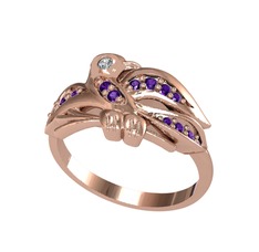 Yavru Martı Yüzük - Swarovski ve ametist 925 ayar rose altın kaplama gümüş yüzük #1t096tq
