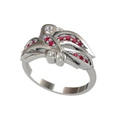 Beyaz zirkon ve rodolit garnet 14 ayar beyaz altın yüzük
